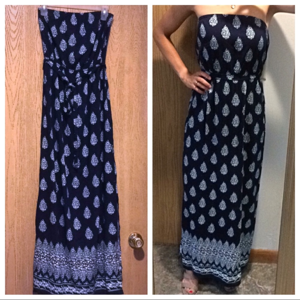Strapless floral print maxi dress w/ tie Old Navy